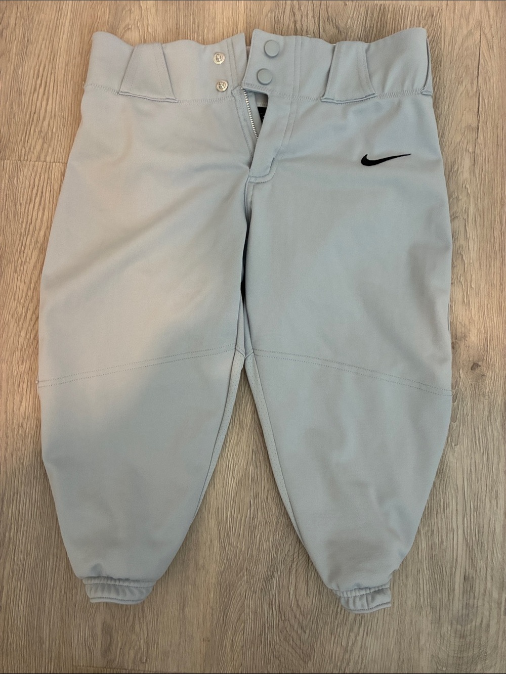 Nike Kids Light Gray Baseball Pants with Black Swoosh Knickers Medium